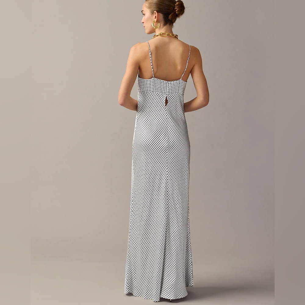 J.Crew Collection full-length luster crepe V-neck slip dress dot print BU220 - Picture 2 of 13